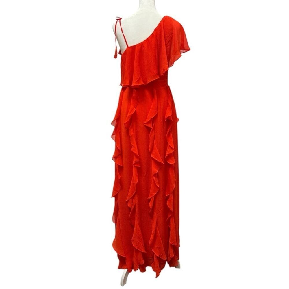 INC maxi ruffle dress fun one shoulder color bright cosmic orange size M party - Picture 3 of 14
